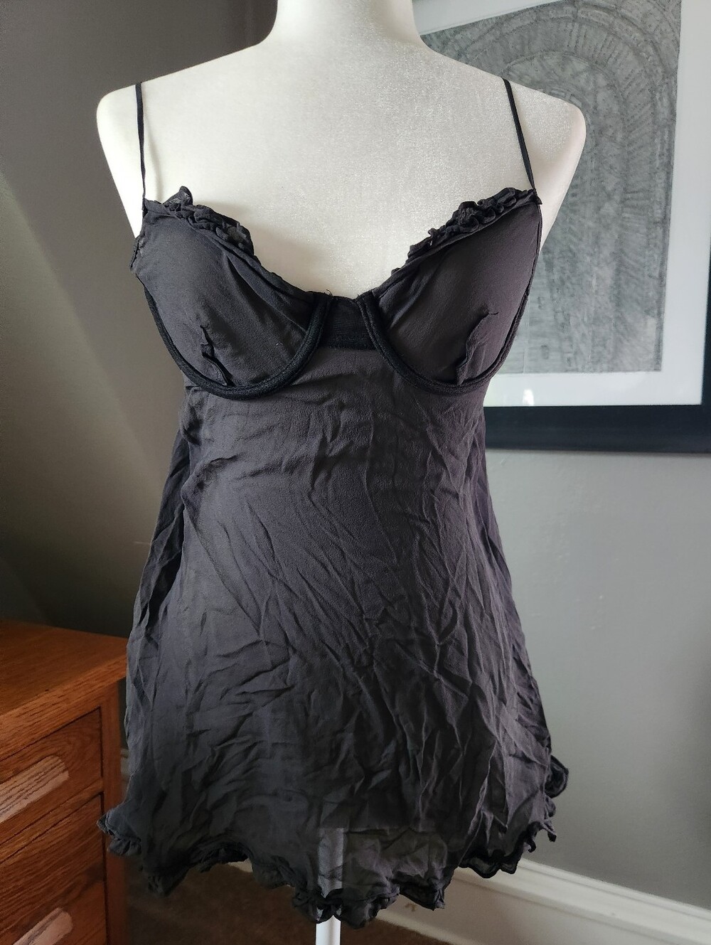 New Victorias Secret Underwire Babydoll Thong Set Black Sheer Small Xs 34C